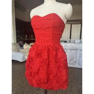 H&M Dress Sz 4 Or Small Garden Collection Red Corset Strapless Rose Cocktail